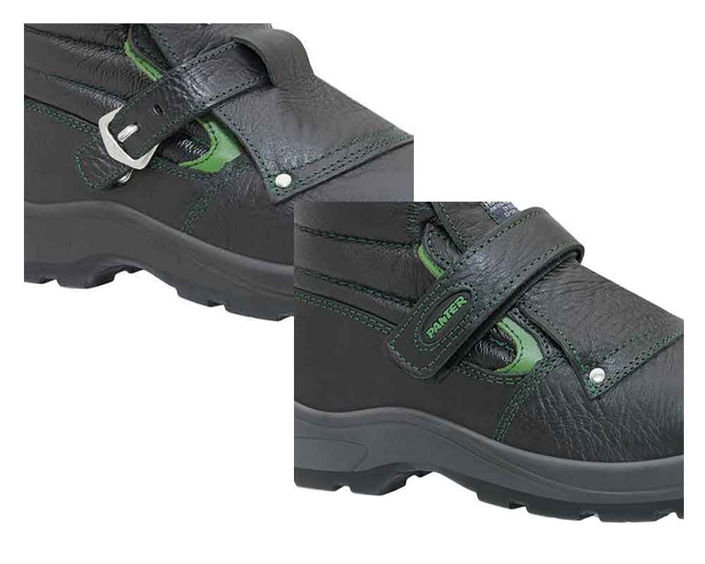 Tipos de cierres usados en el calzado de seguridad Panter, hebillas de desprendimiento rápido y velcro